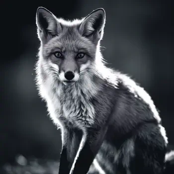 A striking black-and-white image of a fox, showcasing its piercing gaze and fluffy coat, designed as a forum avatar or profile picture.