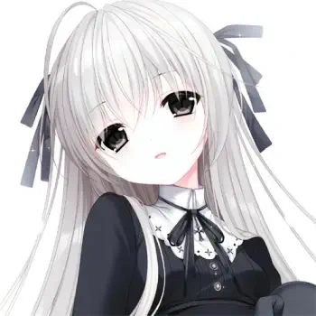 Forum avatar of Sora Kasugano from Yosuga no Sora: long silver hair tied with black ribbons, large dark eyes, black lace-collared dress, head tilted in a gentle, calm expression.