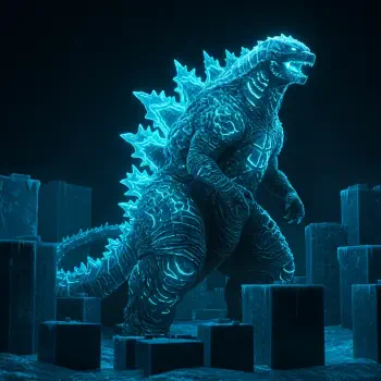 A glowing, stylized depiction of Godzilla stands amidst dark ruins, serving as a striking forum avatar or profile picture.