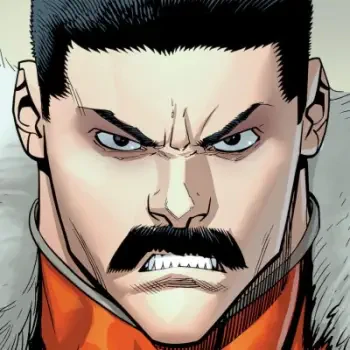 A close-up of Thragg from Image Comics, depicting a fierce expression with a prominent mustache and detailed features, making it a striking forum avatar.