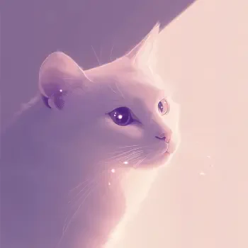 A cute illustration of a white cat gazing thoughtfully, framed in soft pastel colors, making it an adorable profile picture or forum avatar.