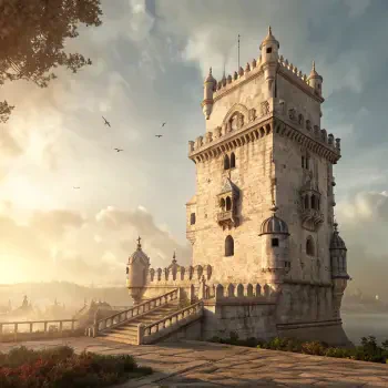 A majestic fortified tower stands against a dramatic sky, with intricate architecture and steps leading up to its entrance, making it a striking forum avatar.