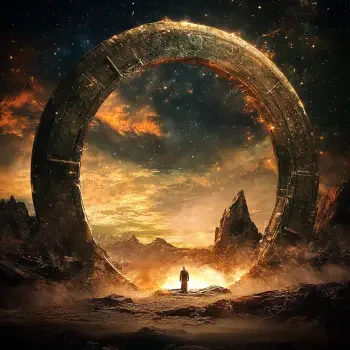 A mystical stargate stands against a dramatic sky, surrounded by rocky landscape and cosmic colors, capturing the essence of fantasy in this forum avatar.