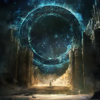 A mystical avatar featuring a grand Stargate surrounded by ethereal cosmic elements, creating an enchanting atmosphere that captures the essence of magic.