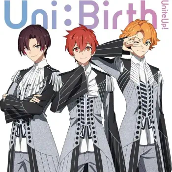 Anime-style forum avatar featuring three characters from UniteUp! Uni:Birth in matching formal black and white outfits, posing confidently against a light background.