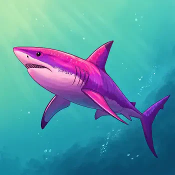 A vibrant, stylized shark swimming through blue waters, designed as a forum avatar or profile picture. The shades of purple add a unique and playful touch.