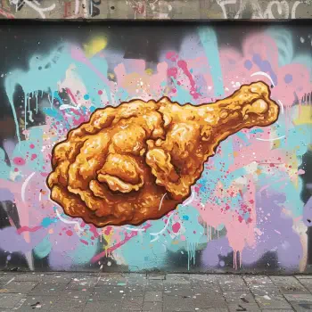 A vibrant, graffiti-style illustration of a fried chicken drumstick set against a colorful, abstract background, serving as a unique forum avatar.