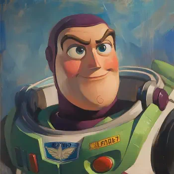 Buzz Lightyear from Toy Story is featured in this vibrant profile photo, showcasing his iconic space suit and determined expression against a painted background.