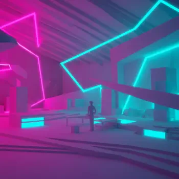 A vibrant neon aesthetic image featuring bold pink and turquoise lights in a geometric space, ideal for use as a forum avatar or profile photo.