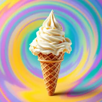 A vibrant ice cream cone with swirls of soft serve sits against a colorful, swirling background, creating a playful forum avatar.