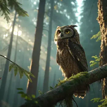 A detailed illustration of an owl perched on a mossy branch, surrounded by a misty forest, serves as a striking forum avatar or profile photo.