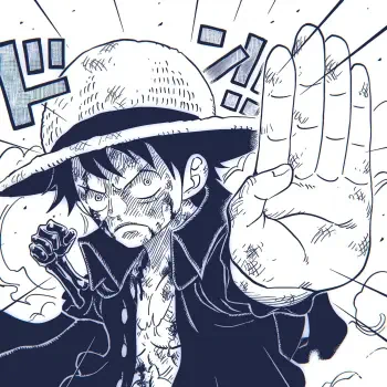 Anime character Monkey D. Luffy from One Piece, showcasing Haki, with an intense expression and raised hand, against a dramatic background, suitable for a forum avatar.