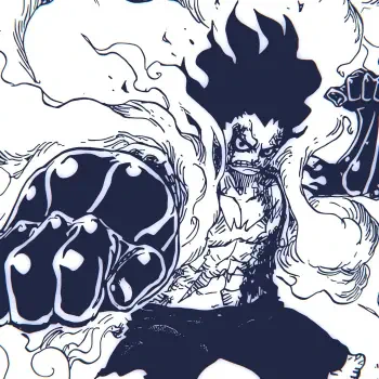 Anime-style forum avatar of Monkey D. Luffy from One Piece in his intense Gear Fourth form, featuring dynamic manga-inspired black and white line art.