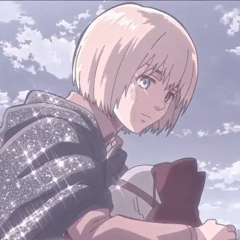 An anime-style profile photo featuring Armin Arlert from Attack on Titan, capturing a moment of contemplation against a backdrop of clouds with a sparkling effect.