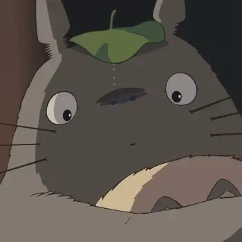 A cute depiction of Totoro from Studio Ghibli's My Neighbor Totoro, featuring the beloved character with a leaf on its head, suitable for a forum avatar or profile photo.