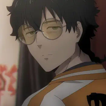 Anime character Jou Togame from Wind Breaker with short black hair and glasses, looking back with a calm expression. Suitable for use as a forum avatar or profile photo.