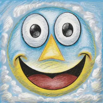 A colorful smiley face with large eyes and a cheerful expression against a blue sky with clouds, suitable for a forum avatar or profile picture.