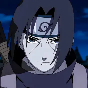 An anime-style profile picture featuring Itachi Uchiha from Naruto, showcasing his serious expression and recognizable headband against a dark background.