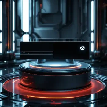 A sleek Xbox console on a circular display with vibrant lighting, designed as a forum avatar or profile picture for gaming enthusiasts.