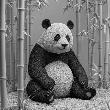 A whimsical panda avatar sitting among bamboo, crafted from textured materials, creating a charming and playful profile picture.
