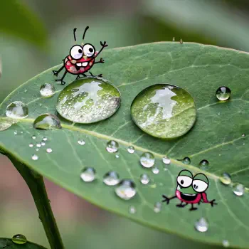 A vibrant profile photo featuring two cartoon bugs playfully interacting on a green leaf adorned with sparkling droplets of dew.