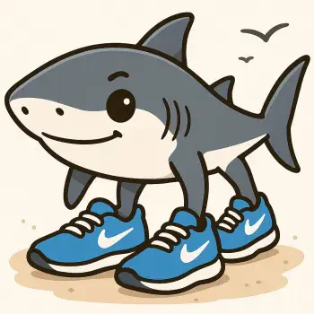 A playful cartoon shark wearing blue sneakers, embodying the fun spirit of Italian Brainrot and the cheerful vibe of Tralalero Tralala. Perfect as a forum avatar.