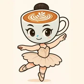 A cute avatar featuring a ballet-dancing character with a coffee cup for a head, adorned with latte art, representing the playful theme of Italian Brainrot as Ballerina Cappucina.