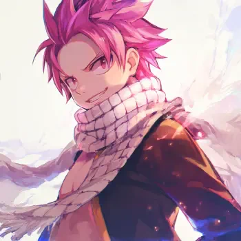 Anime character Natsu Dragneel from Fairy Tail, featuring vibrant pink hair and a scarf, depicted in a dynamic pose, serving as a bold forum avatar.