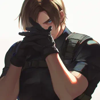 A stylized profile photo of Leon S. Kennedy from the video game Resident Evil, featuring him in a tactical outfit with a focused expression and ready stance.