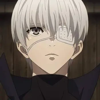 A close-up of Ken Kaneki from Tokyo Ghoul, featuring his signature white hair and eye patch, conveying a serious expression, suitable for a forum avatar or profile picture.