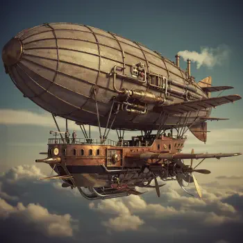 A steampunk-inspired airship glides through the clouds, showcasing intricate metalwork and propellers. This unique design makes an eye-catching forum avatar or profile photo.