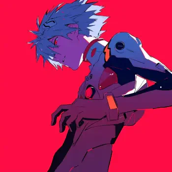 Anime avatar featuring Rei Ayanami from Neon Genesis Evangelion, set against a bold red background, showcasing her iconic blue hair and distinctive pilot suit.