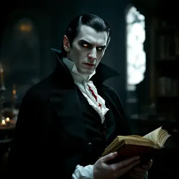 A dark and atmospheric avatar of Dracula, featuring a pale figure in a black cloak holding an ancient book, embodying classic Gothic horror elements.