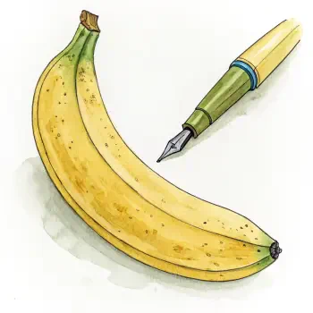 A playful illustration of a banana next to a fountain pen, creating a whimsical forum avatar design.