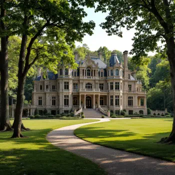 Forum avatar image featuring an elegant mansion framed by trees, with a curved pathway leading through a manicured lawn to the grand entrance.