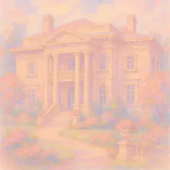 Soft pastel illustration of a grand mansion, used as a forum profile avatar, with classical columns and a serene garden setting.