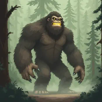 Illustration of a fierce Bigfoot standing in a misty forest, used as a forum avatar/profile photo.