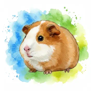 Watercolor-style digital illustration of a brown and white guinea pig, used as a forum avatar/profile photo with a blue and green splash background.