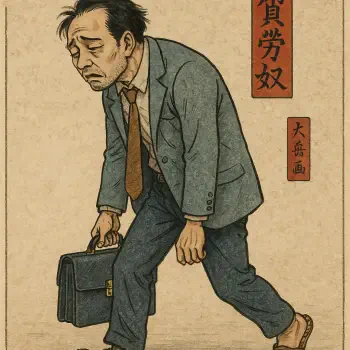 Illustration of a weary man in a suit carrying a briefcase, embodying the concept of a wage slave, used as a forum avatar.