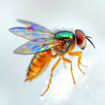Close-up of a colorful fly with iridescent wings and red eyes, used as a forum avatar/profile photo.