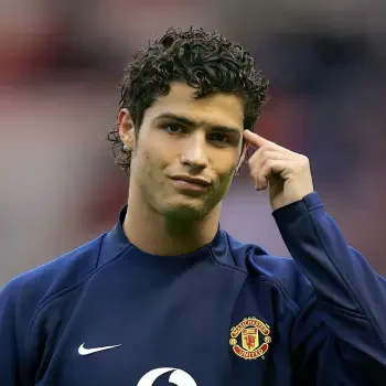 Profile photo of Cristiano Ronaldo in a Manchester United F.C. training top, showcasing the soccer star during his time with the club.