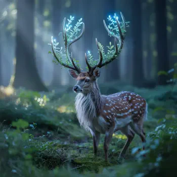 A magical creature resembling a majestic deer with glowing, plant-adorned antlers stands in an enchanted forest, featured as a forum avatar.