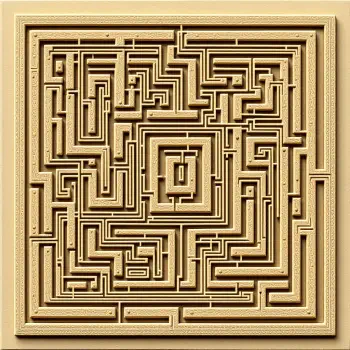 A detailed square labyrinth design in shades of beige, used as a forum avatar or profile photo, featuring intricate pathways and a central goal.