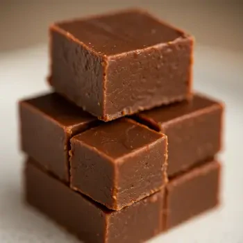 Close-up of four rich, creamy fudge squares stacked together, captured as a profile photo representing dessert and sweet food.