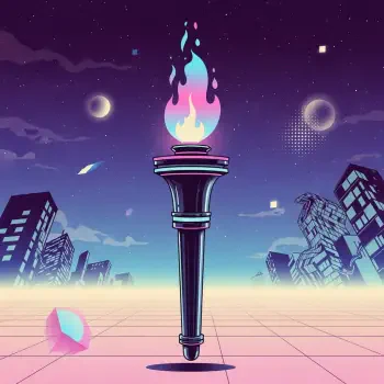 A stylized torch with a pastel-colored flame glows against a futuristic cityscape under a starry night sky, used as a forum avatar.