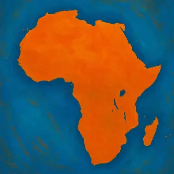 Bright orange silhouette of the African continent against a blue background, used as a forum avatar.