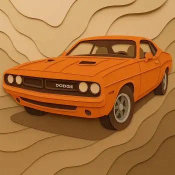 Orange classic Dodge muscle car illustration with layered, wavy beige background, used as a forum avatar or profile photo.