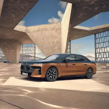 Profile avatar featuring a sleek BMW sedan in a modern architectural setting, symbolizing luxury and billionaire status.
