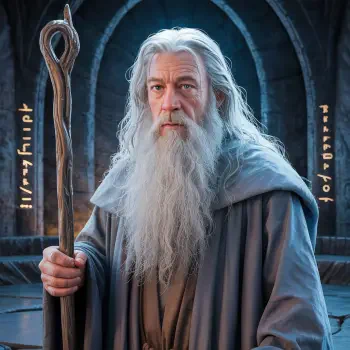 Forum avatar depicting Gandalf with long white hair and beard, holding his wooden staff, set against a stone archway background with mystical runes.