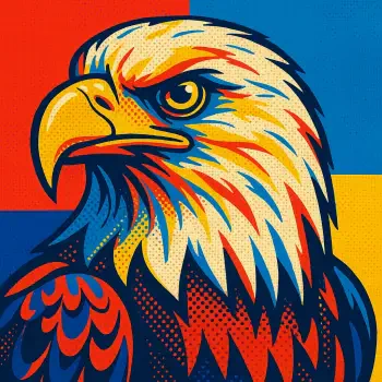 Stylized bald eagle illustration with bold colors and strong lines, designed as a striking forum avatar or profile photo.